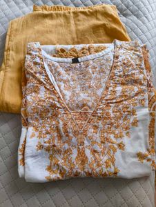 Orange Cotton Kurti Set