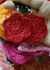 Red Crochet Flower Earrings