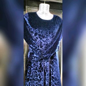 Women Velvet Navy Blue Gown dress