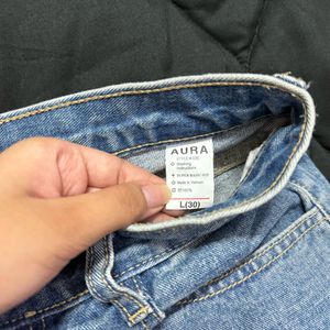 straight-leg, high-waisted jeans