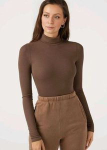 Brown Cropped Turtle Neck Top