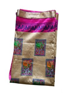 Elegant Printed Cotton Saree – Green &amp; Pink