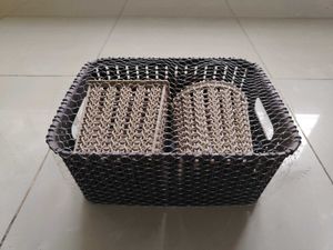 New Set Of Three Plastic Baskets Brown Beige