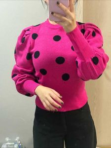 Woolen Pink Polka Dot Puff Sleeve Top