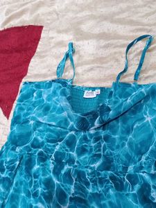Combo Of Aqua Print Sundress And Denim Shorts