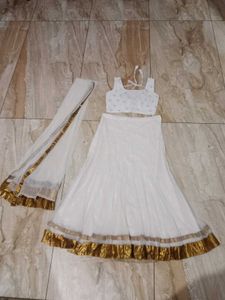 White Lehanga Set With Net Dupatta