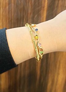 Gold Bangle Bracelet with Gemstones
