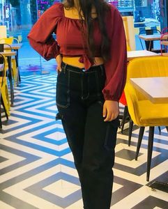 Ballon Sleeves, Square Neck Western Crop Top