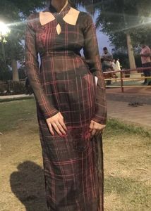 Red &amp; Black Plaid Long Kurta