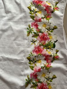 Women White Floral Straight Kurti
