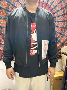 Black Bomber Jacket with Straps