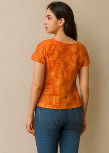 Orange Tie-Dye Printed Cotton Top