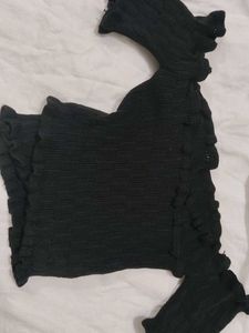 Black Ruffle Detail Top