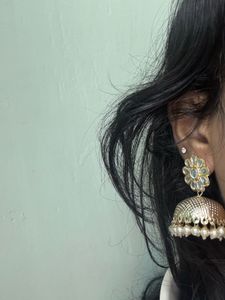 Traditional Gold Jhumka Earrings with Pearl Detail