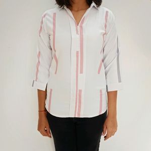 Classic White Shirt With Pink & Grey Stripes