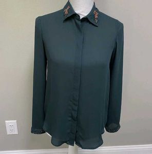 Zara emerald green embellished shirt large size