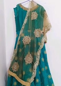 Teal & Gold Embellished Gown