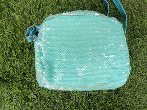 Shiny Aqua Sequin Shoulder Bag with Heart Design –