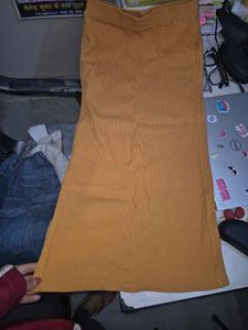 Mustard Ribbed Knit Skirt