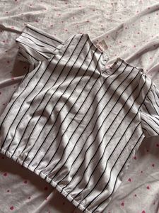 Striped Button-Up Crop Top(9-10 Years)