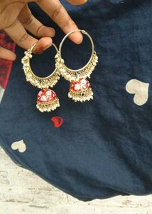 Red Floral Jhumka Earrings