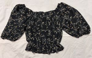 black floral elastic crop top