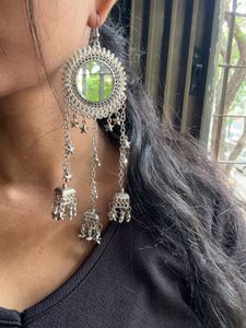 Mirror Long Oxidised Earring