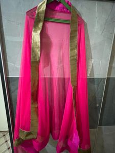 Elegant Pink Net Dupatta with Golden Border