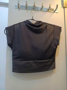Black Mesh Mock Neck Top