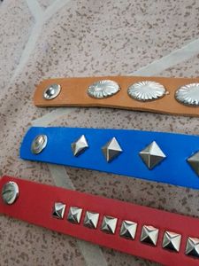 Blue Red And Brown Bracelet Bands (Set Of 3)