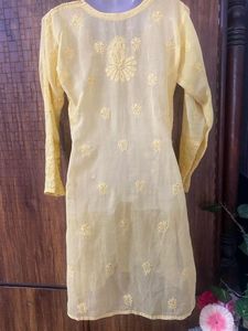 Chiffon Yellow Chikankari Embroidered Kurta
