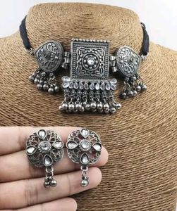 Oxidised Black Polish Jewellery Set For Womens