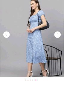 Blue Floral Print Dress L Size