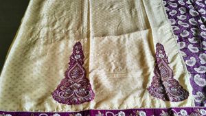 Purple And Cream Sari With Blouse