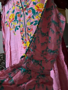 Pink Floral Print Dress Kurti