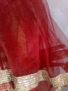 Red Chunni With Golden Lace