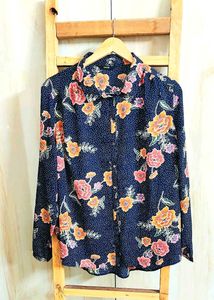 Black Floral Print Shirt Size-44