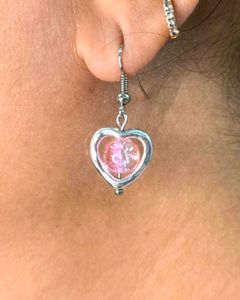 Handmade Pink Heart Earrings