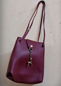 Burgundy Faux Leather Bucket Bag