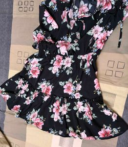 Inspired Hearts Brand Black Floral Tie-up Dress