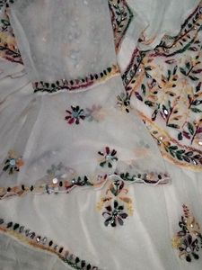 NO COINS OR SWAP , White Chikan Kari Multicolour Mirror Work Tunic