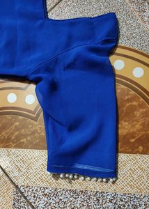 Blue Short Kurti With Sleeve 1 Scrunchie Free