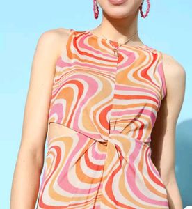 SASSAFRAS Women Warping Midi Dress Striped