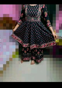 Black Printed Cotton Kurta Set With Sharara 🖤