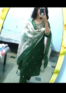 tissue  darkGreen Embroider kurta set xl wed