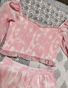 AND Women Pink Tie &amp; Dye Top Skirt Co-ord Set