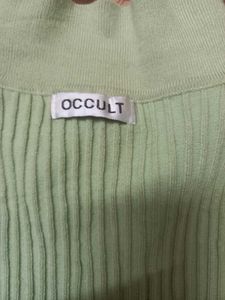 Green Ribbed Knit Polo Top