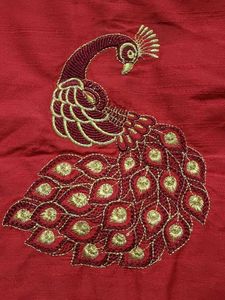 Kerala, Onam Top, Red Peacock Embroidered To