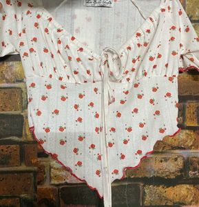Rose Print Tie-Front Crop Top