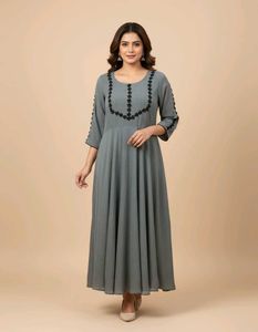 Elegant Grey Embroidered Kurta anarkali